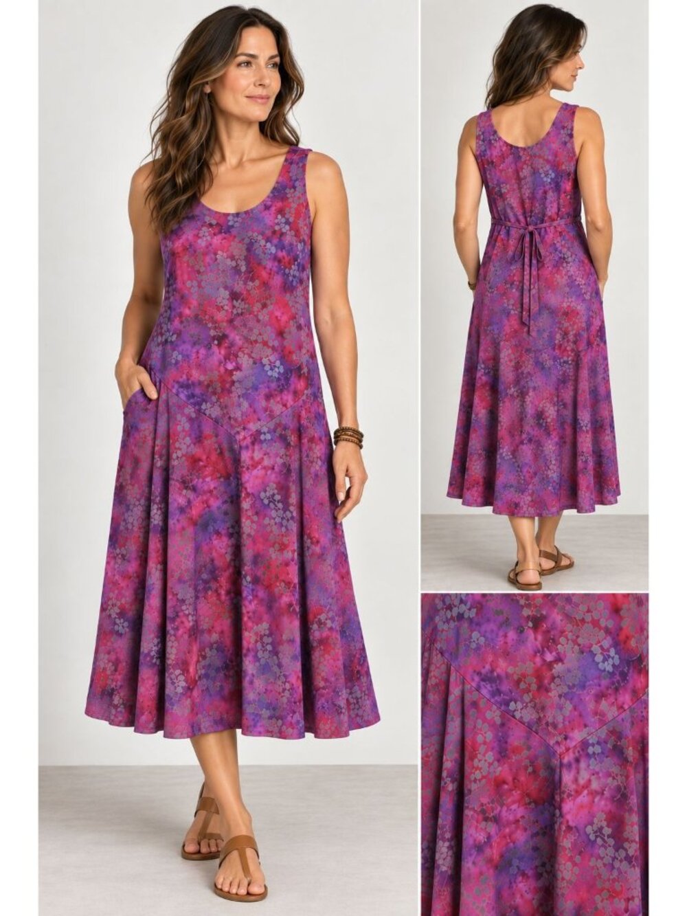 Eagle Ray traders Womens Purple Drop Waist Hand Batiked Dress size Medium Boho
